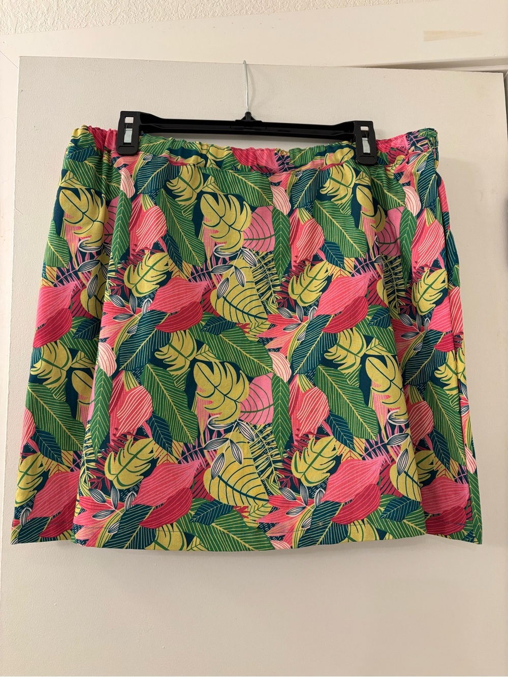 Homemade Elastic Waist Skirt with Pockets Tropical Print